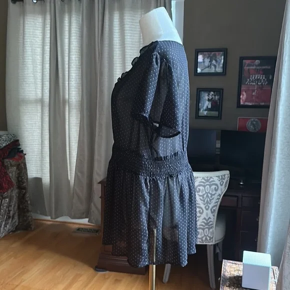 Torrid Ruffled Short Sleeve Black Pink Polka Dots Top Size 0 - Picture 6 of 9